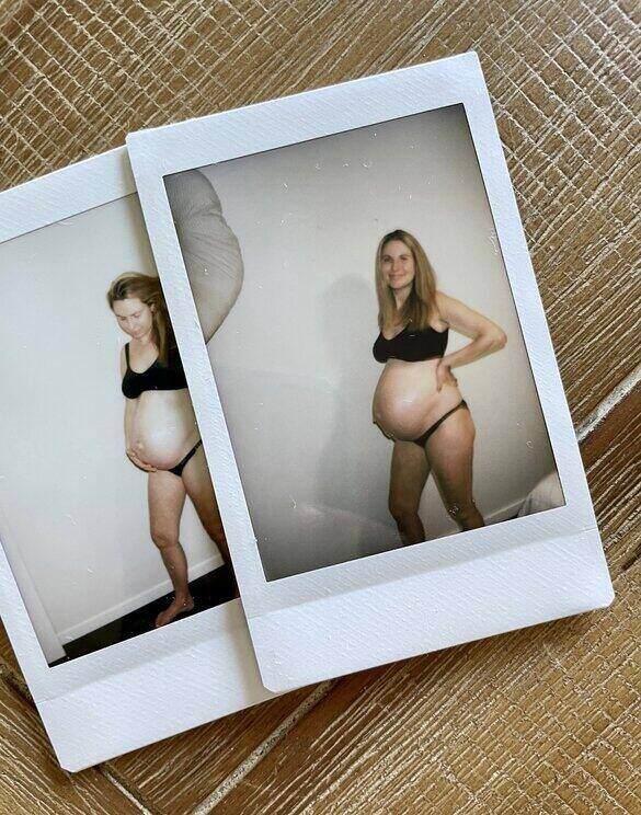 Two Polaroid photos of pregnant mum