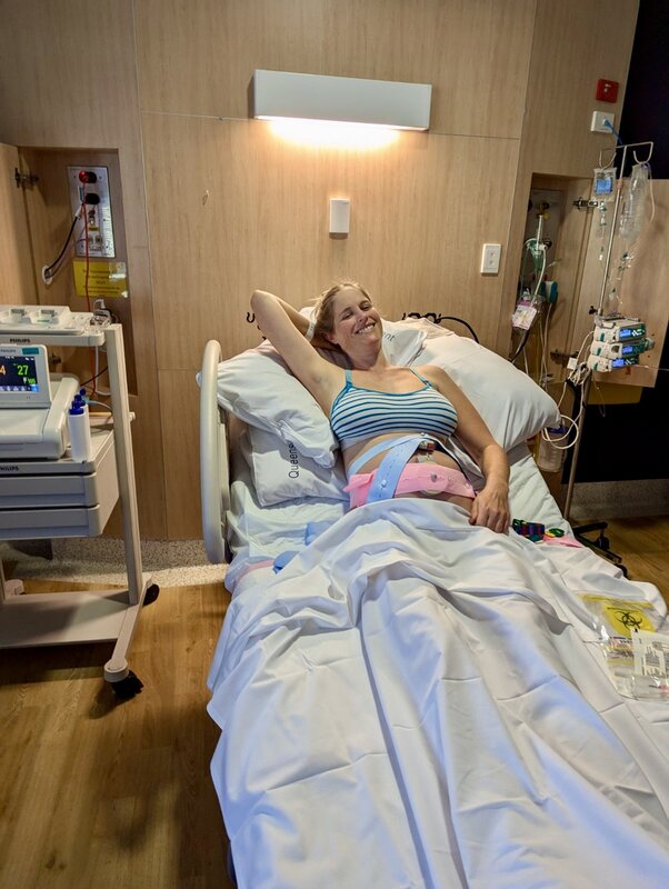 Woman smiling in hospital in labour
