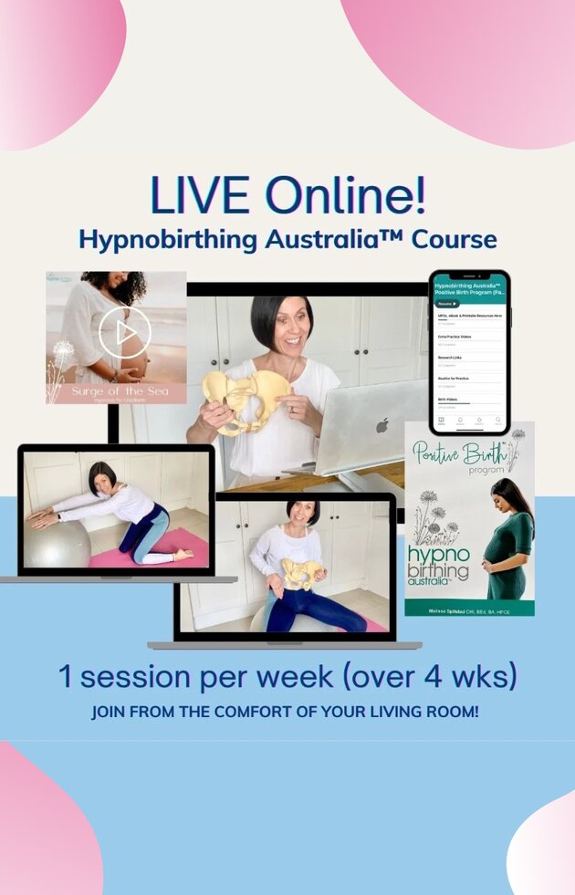 Pregnant mum and partner sitting on yoga balls working on Hypnobirthing techniques. Refresher Hypnobirthing Course on the Gold Coast