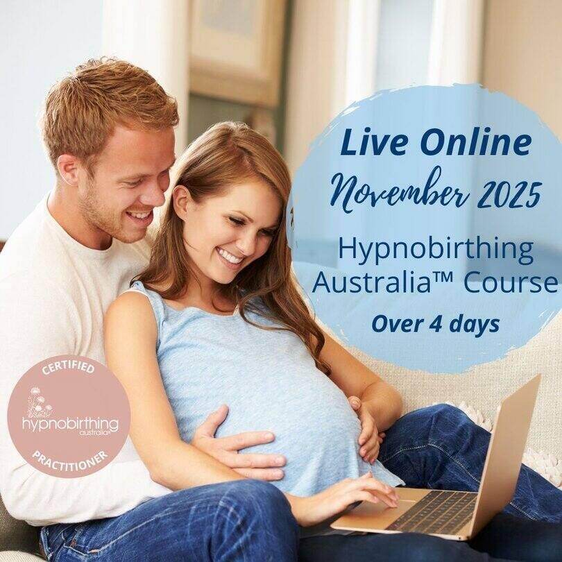 Couple sitting on couch learning online birth education